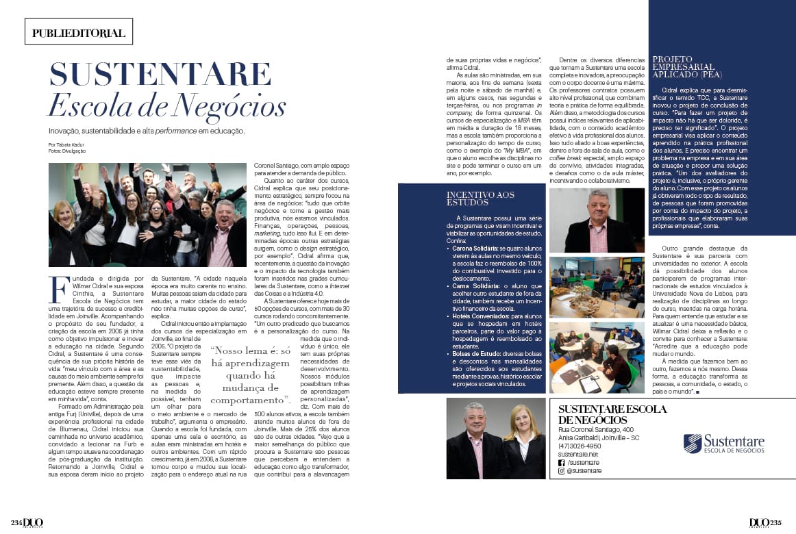 Edição da Revista Duo de agosto traz matéria sobre a Sustentare