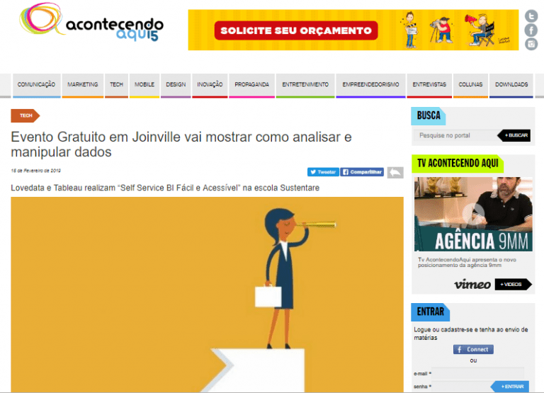 Portal Acontecendo Aqui destaca evento gratuito sobre BI na Sustentare