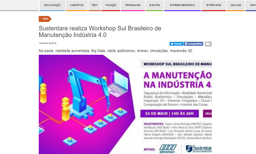 Workshop Sul Brasileiro de Manutenção Indústria 4.0 é destaque no Acontecendo Aqui