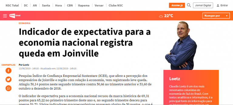 ICES do 2° trimestre de 2019 é divulgado pelo colunista Claudio Loetz