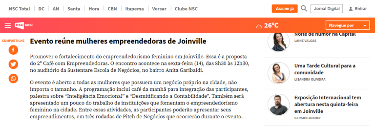 2° Café com Empreendedoras é destaque no portal da NSC