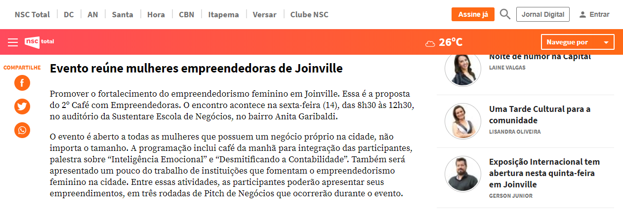 2° Café com Empreendedoras é destaque no portal da NSC