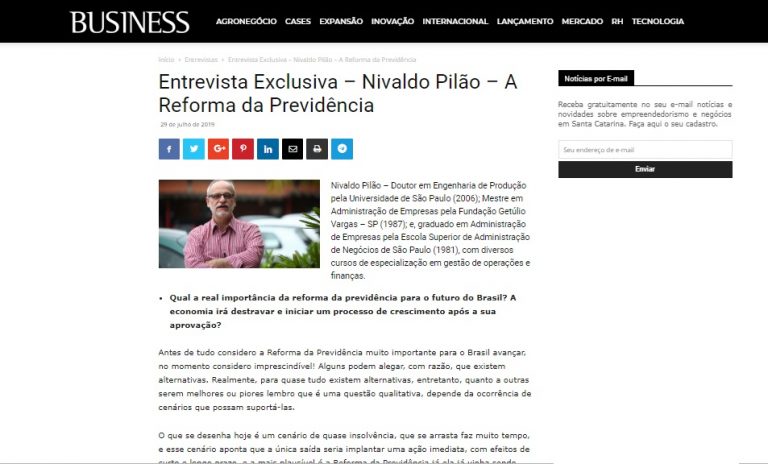 Professor Nivaldo Pilão concede entrevista exclusiva sobre Reforma da Previdência à Revista Business