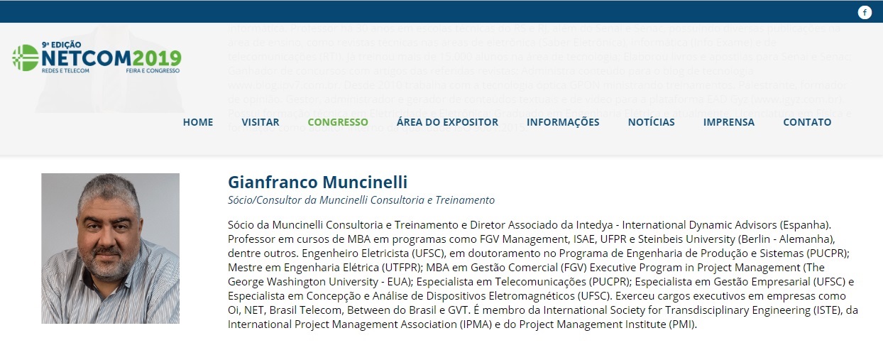 Professor da Sustentare participa do Netcom 2019, congresso de telecomunicações e TI
