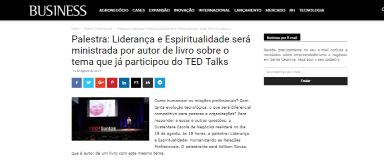 Palestra sobre Liderança e Espiritualidade é destaque na Revista Business 