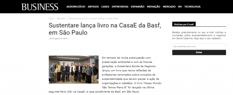 Revista Business divulga lançamento de livro da Sustentare a CasaE da Basf, em São Paulo