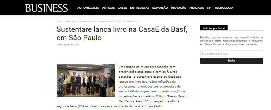 Revista Business divulga lançamento de livro da Sustentare a CasaE da Basf, em São Paulo