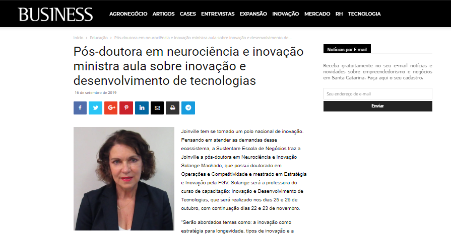 Revista Business divulga curso com pós-doutora em neurociência e inovação na Sustentare
