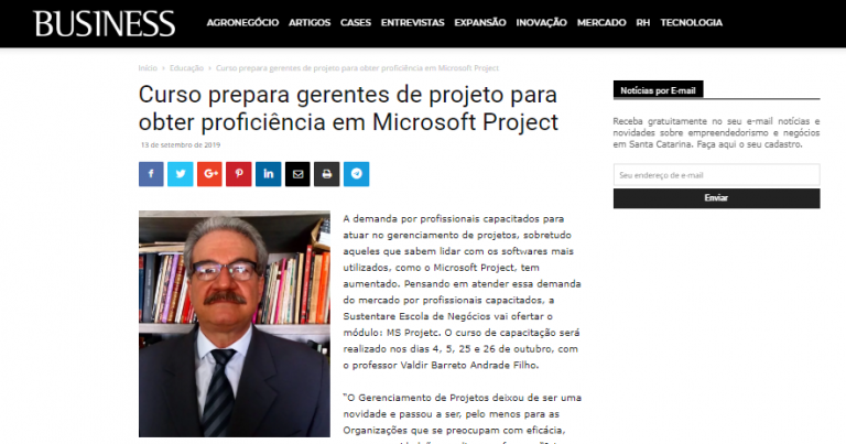 Curso de MS Project da Sustentare é destaque na Revista Business 