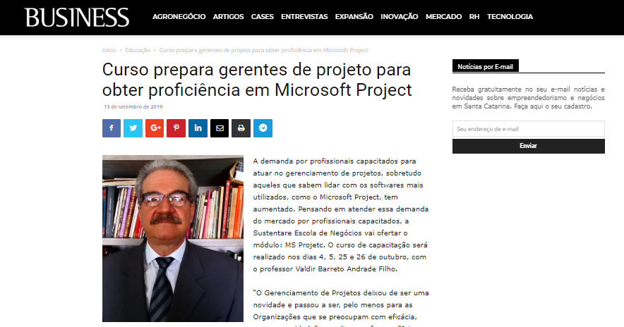 Curso de MS Project da Sustentare é destaque na Revista Business 