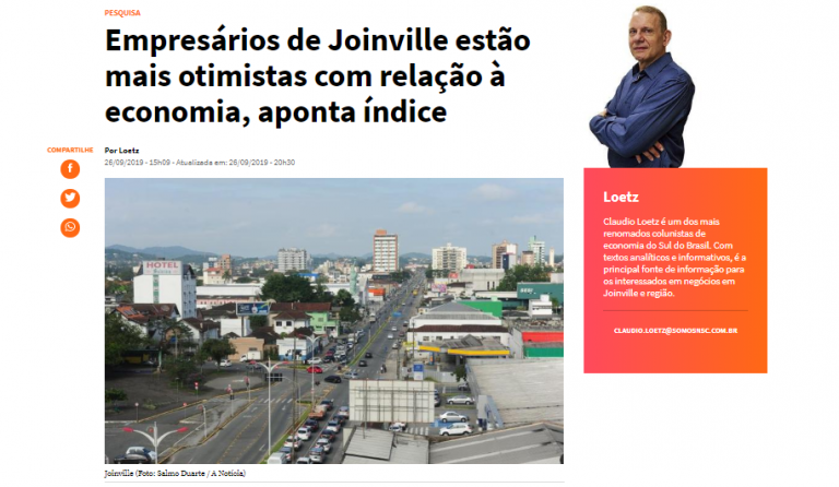 Colunista do A Notícia divulga resultado do ICES neste terceiro trimestre