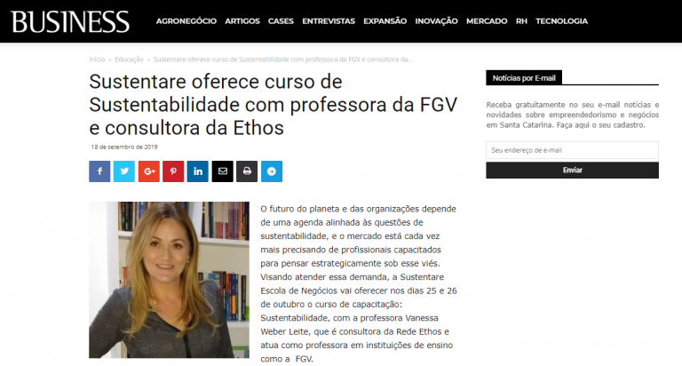 Curso de Sustentabilidade da Sustentare é destaque na Revista Business
