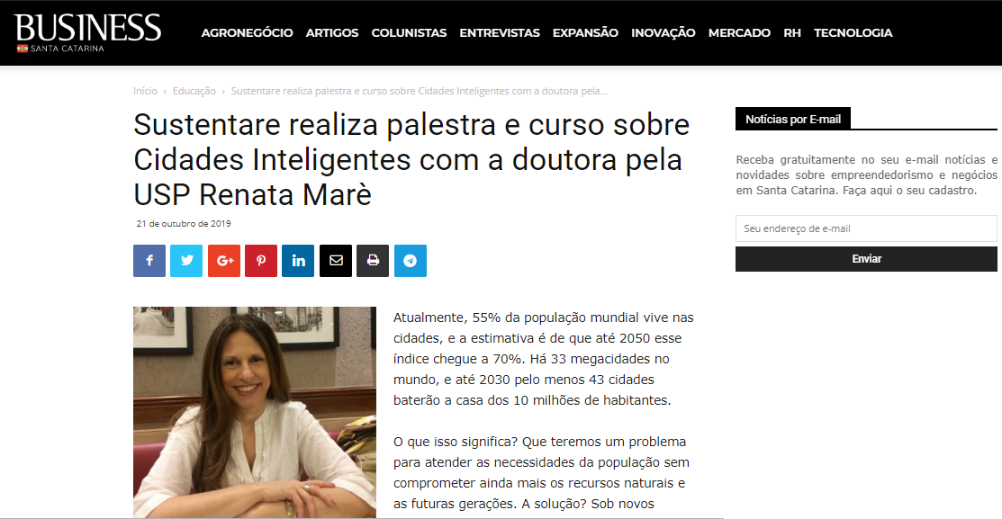 Revista Business destaca curso e palestra sobre Cidades Inteligentes