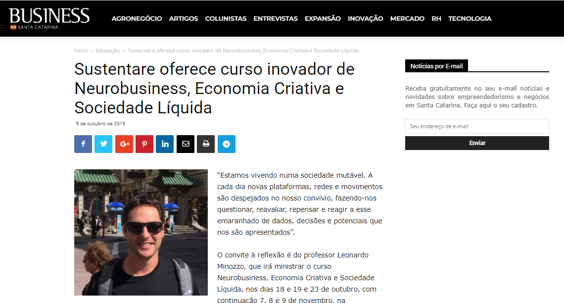 Portal da Business destaca curso de Neurobusiness, Economia Criativa e Sociedade Líquida 