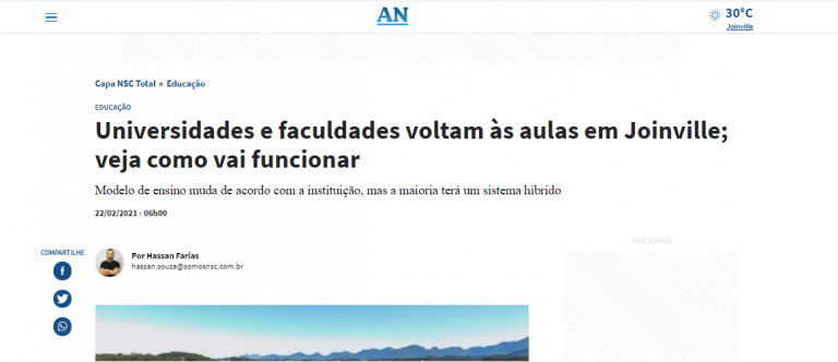 A Notícia detalha como será volta às aulas na Sustentare e demais instituições de Joinville